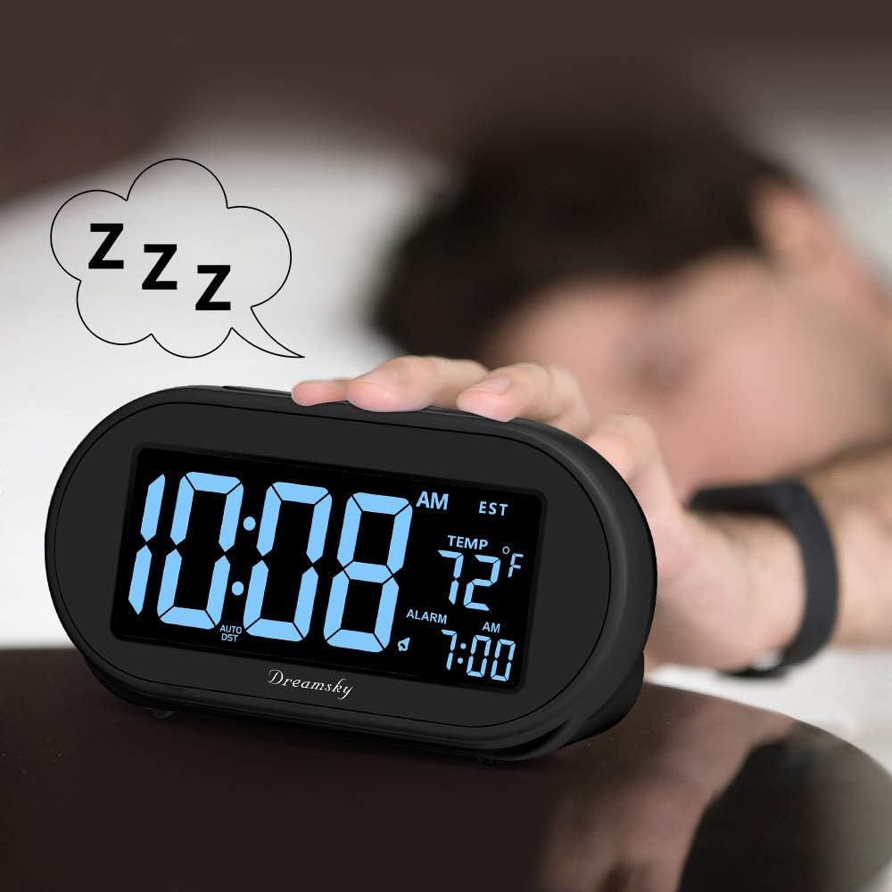 DreamSky Alarm Clocks for Bedrooms, Auto Set Digital Clock with Date & Temp