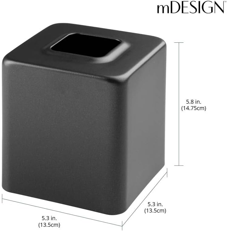 mDesign Tissue Box — Decorative Tissue Box Holder for Bedrooms, Bathrooms and More — Square Tissue Box Cover for Facial and Cosmetic Tissues — Black