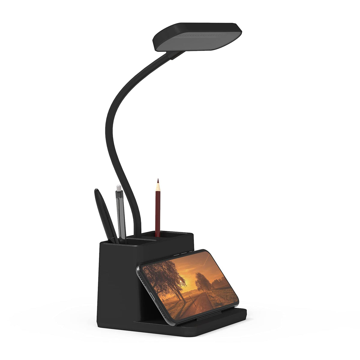 AXX Black LED Desk Lamp, Battery Operated Small Table Light for Dorm Room