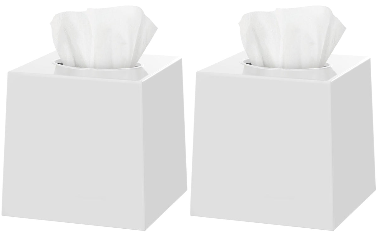 2 Pack White Tissue Box Cover – Square Tissue Box Holder for White Bathroom Accessories Countertop, Decorative Tissue Cover and Square Cube Holder for Modern Home, Office or Dresser Décor