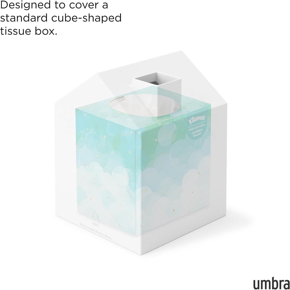 Umbra Casa Tissue Box Cover, House Shaped Kleenex Box Holder, Square, White