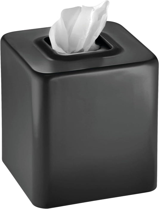 mDesign Tissue Box — Decorative Tissue Box Holder for Bedrooms, Bathrooms and More — Square Tissue Box Cover for Facial and Cosmetic Tissues — Black