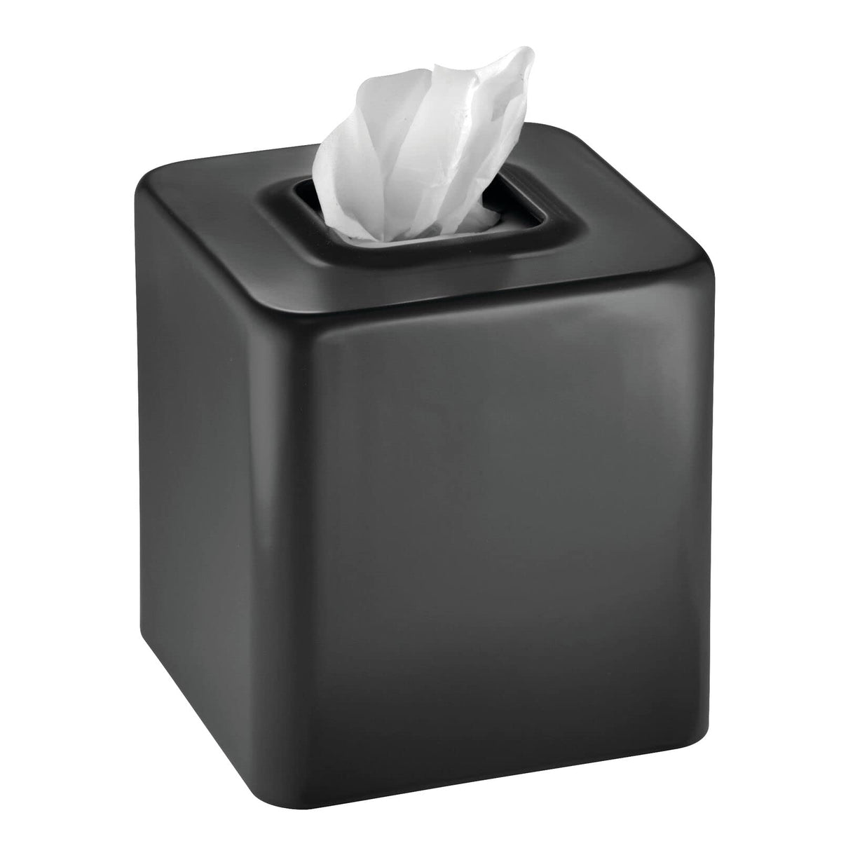 mDesign Tissue Box — Decorative Tissue Box Holder for Bedrooms, Bathrooms and More — Square Tissue Box Cover for Facial and Cosmetic Tissues — Black