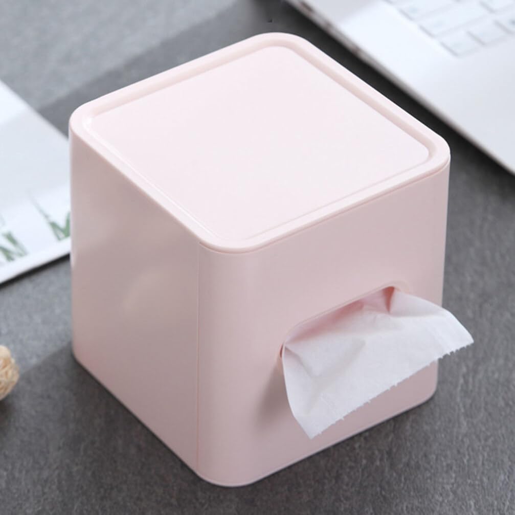 Kichvoe Roll Paper Box Tissue Box Holder Square Tissue Holder with Tray Plastic for Bathroom Dresser Living Room Desktop 5.51 X 5.51 X 5.51 in