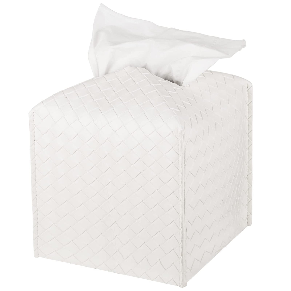 Tissue Box Cover PU Leather Tissue Holder Square Facial Tissue Case Facial Paper Organizer Dispenser for Bathroom, Vanity Countertop, Tabletop, Car, Rectangle, Griege