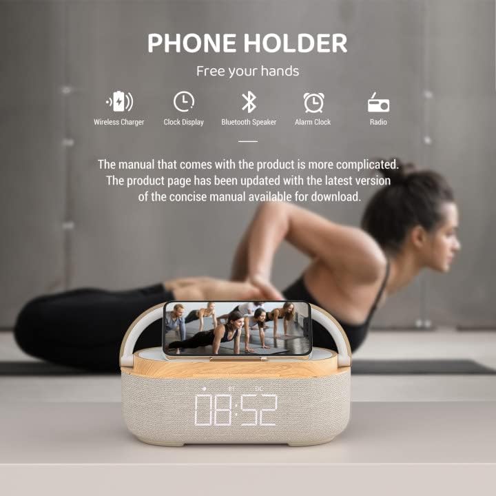 Bluetooth Speaker Alarm Clock & Wireless Charger for Bedside, Home, Office