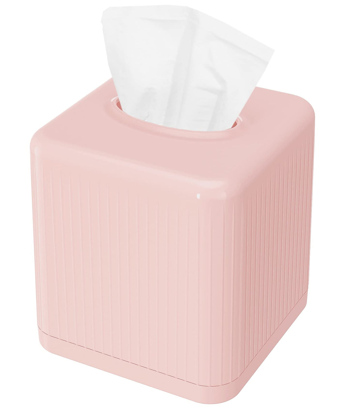 Livelab Tissue Box Cover with Base, Square Plastic Tissue Box Holder Decorative Tissue Cover Modern Cube Facial Tissue Dispenser for Bathroom Vanity Countertop, Living Room, Bedroom, Office - White
