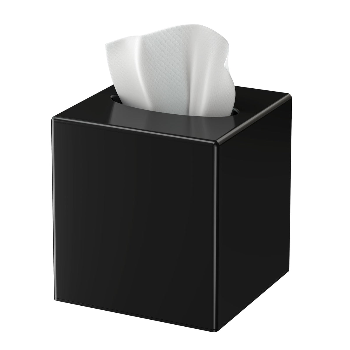 Tissue Box Cover, Square Plastic Tissue Box Holder with Anti Slip Base, Modern Decor Facial Napkin Holder for Bathroom Vanity Countertop, Bedroom Dresser, Night Stand, Parlors, Offices, Black