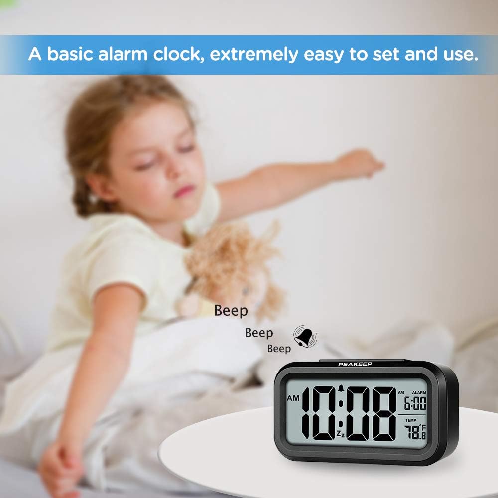 Peakeep Night Light Digital Alarm Clock Battery Operated Indoor Temperature