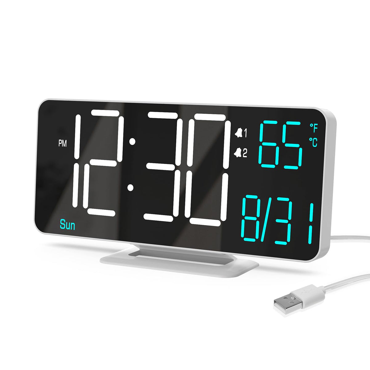 KOSUMOSU Digital Alarm Clock, 6.7in Digital Clock for Bedroom, Auto Dimming, Room Temperature, Day of The Week, Seconds, Date, Desk Clocks for Living Room, Alarm Clocks for Bedrooms