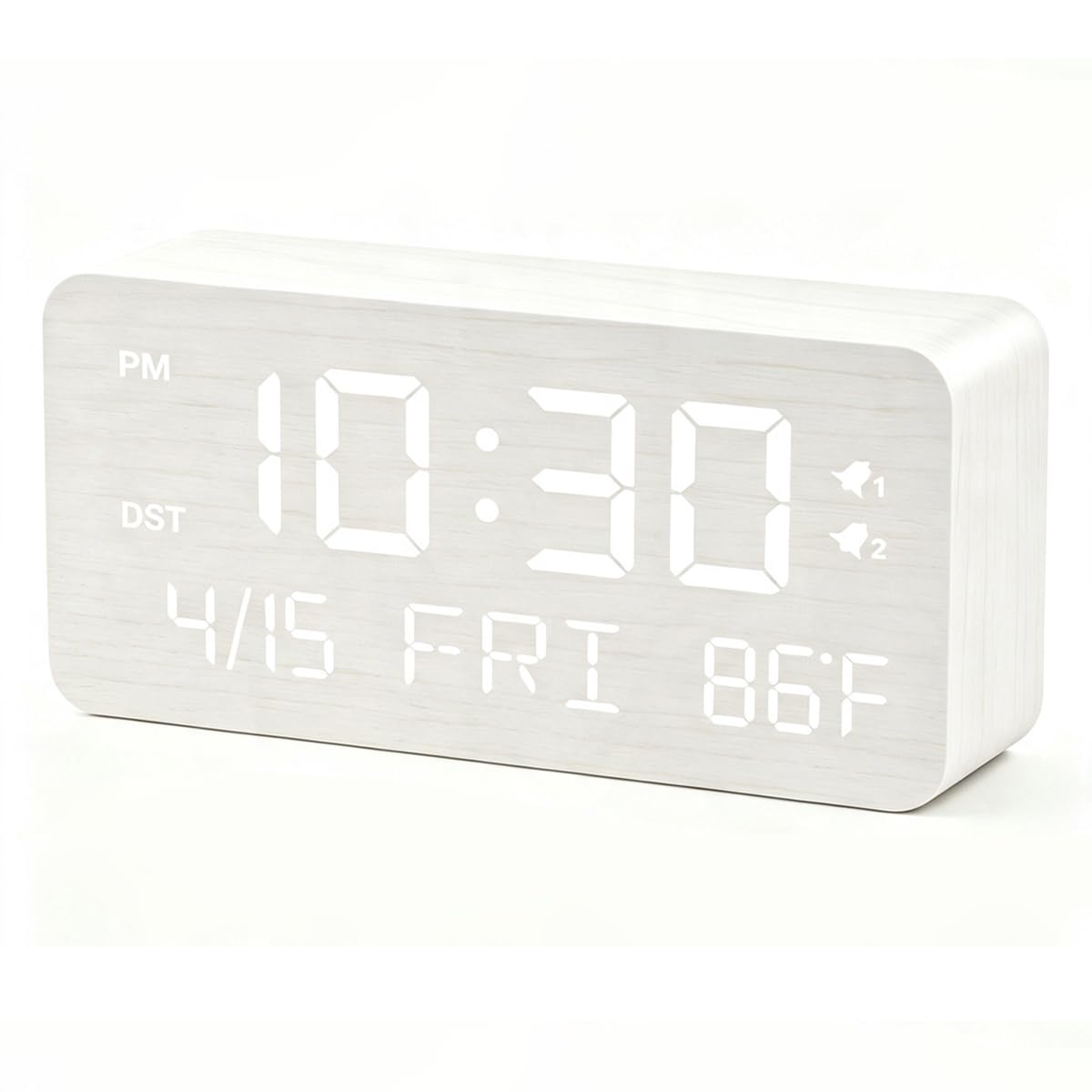 Premium Wooden Digital Alarm Clock with USB Charging Ports, Dimmable LED Display, Date, Day of Week, Temperature, DST, Clocks for Bedrooms, Desk, Nightstand, Bedside, Table, Office, Living Room Decor