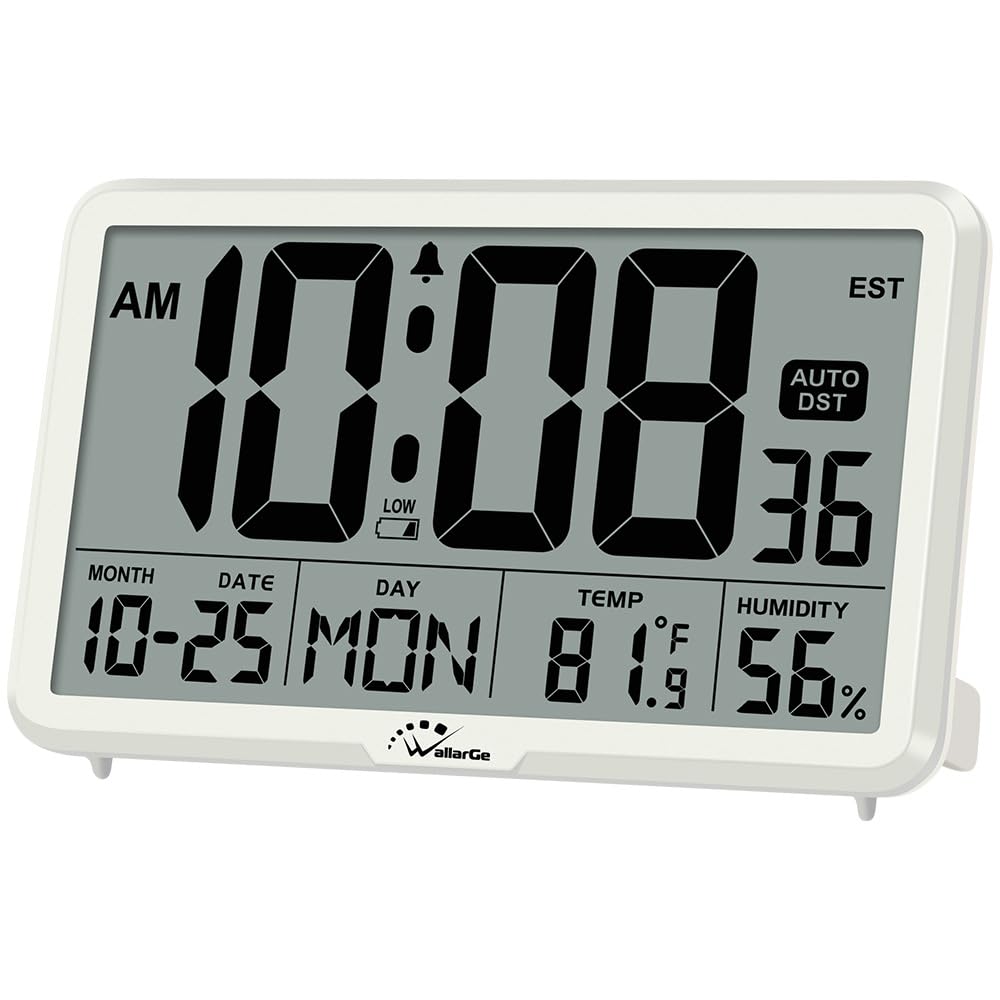WallarGe Auto Set Digital Wall Clock Battery Operated, Auto DST