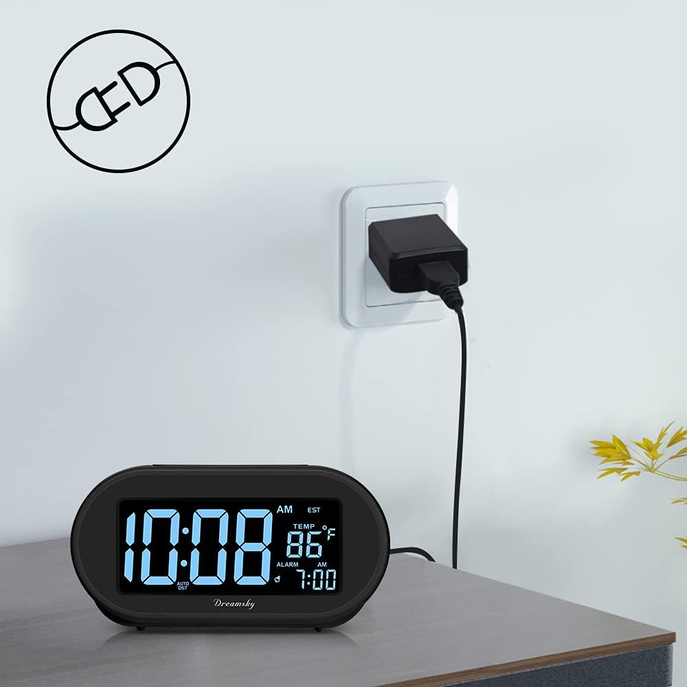 DreamSky Alarm Clocks for Bedrooms, Auto Set Digital Clock with Date & Temp