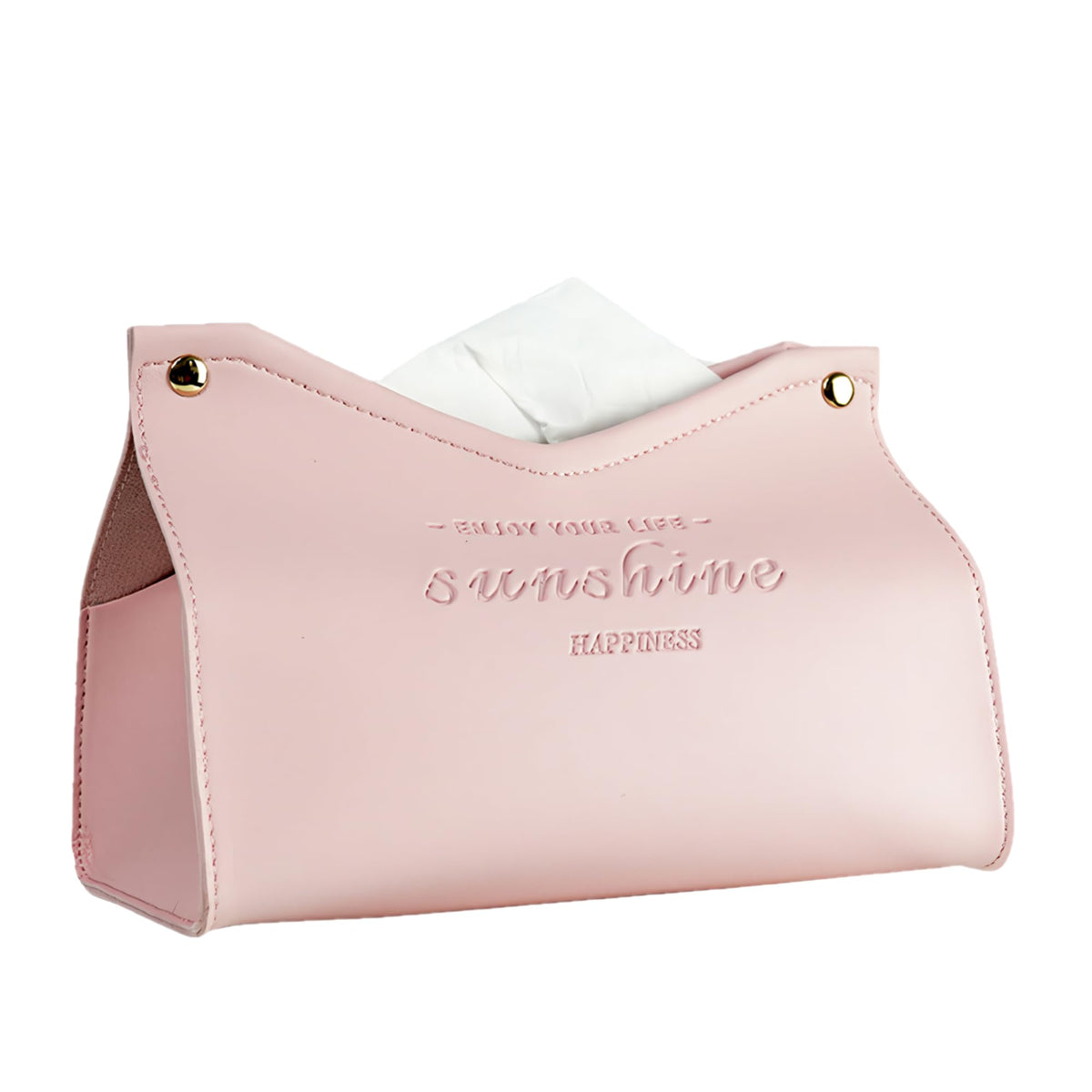 Tissue Box Cover Rectangle, Premium PU Leather Minimalist Tissue Holder with Snap Closure, Modern Decorative Tissue Dispenser for Bathroom Vanity, Bedroom Nightstand, Living Room & Office (Pink)