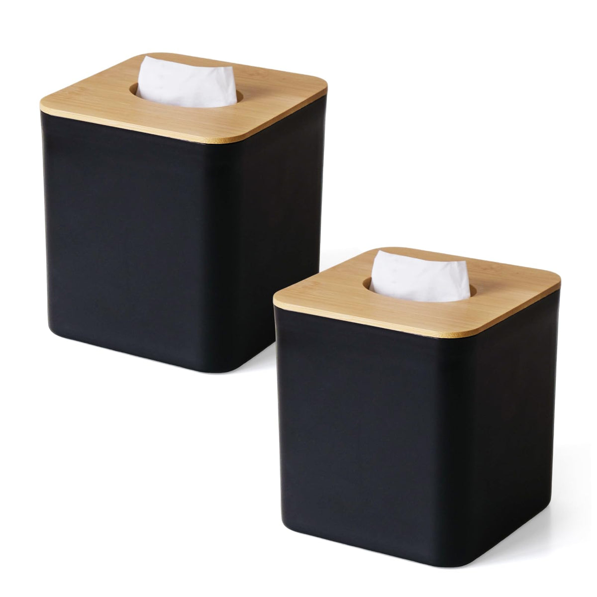 Tissue Box Cover Square, Modern Black Facial Tissue Holder with Bamboo Lid