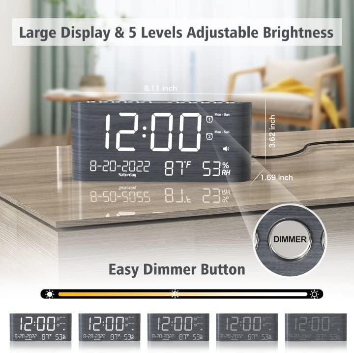 Mesqool Digital Alarm Clock, with Calendar Temperature and Humidity