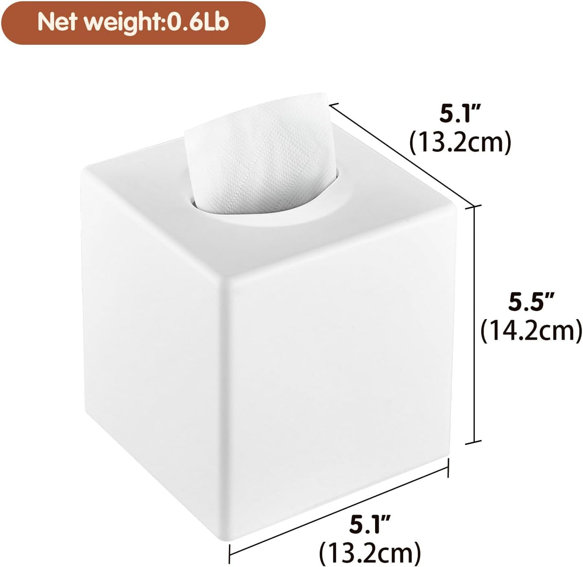Y-in Hand Tissue Box Cover, Square Facial Tissue Holder with Bottom, White