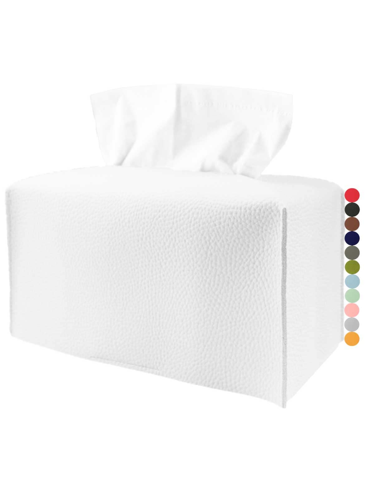 Extra Large Tissue Box Cover Rectangular – Plus Size Tissue Box Holder with Bottom Belt [JESMINI, White] Decorative Faux Leather Long Rectangle Tissue Holder for Bathroom/Home/Car/Office Decor