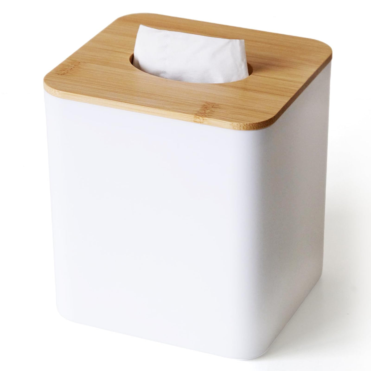 Tissue Box Cover Square, Modern Black Facial Tissue Holder with Bamboo Lid