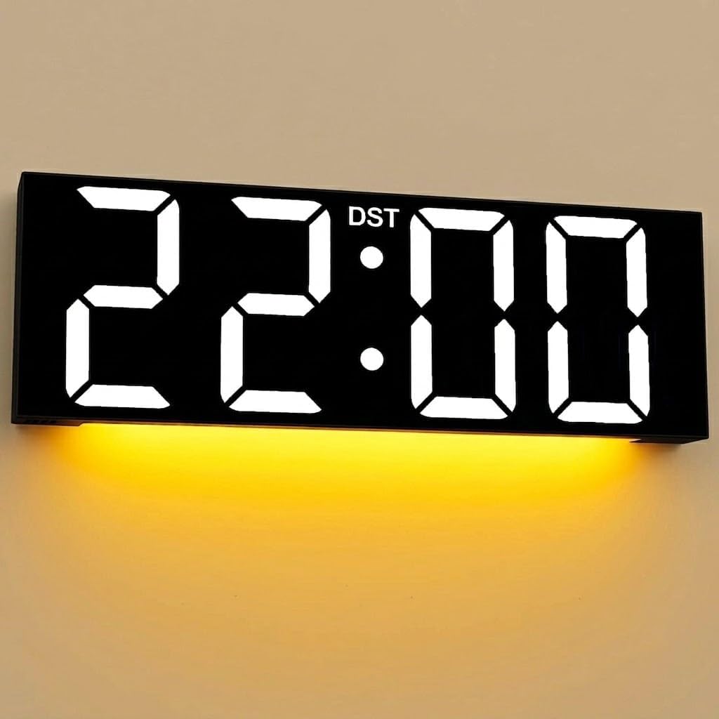 JALL Large Digital Wall Clock Battery Operated, Wall Clock with Big Numbers LCD Display, Digital Clock with Date Day Temperature, Alarm, Auto DST, Clocks for Classroom, Office, Bedroom, Elderly- Black