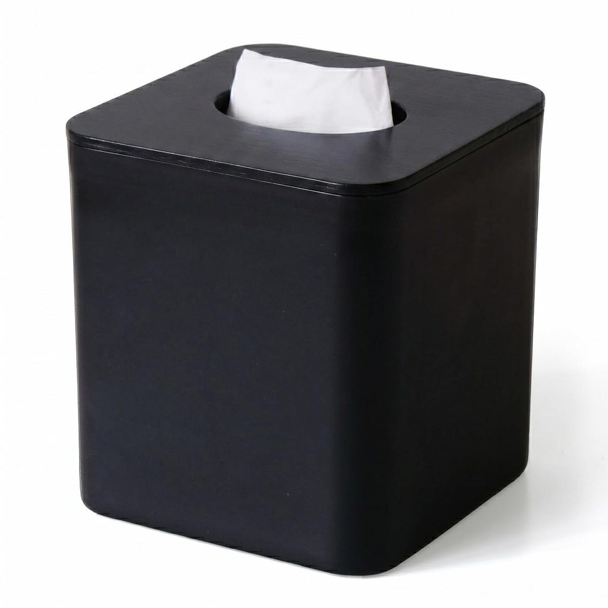Tissue Box Cover Square, Modern Black Facial Tissue Holder with Bamboo Lid