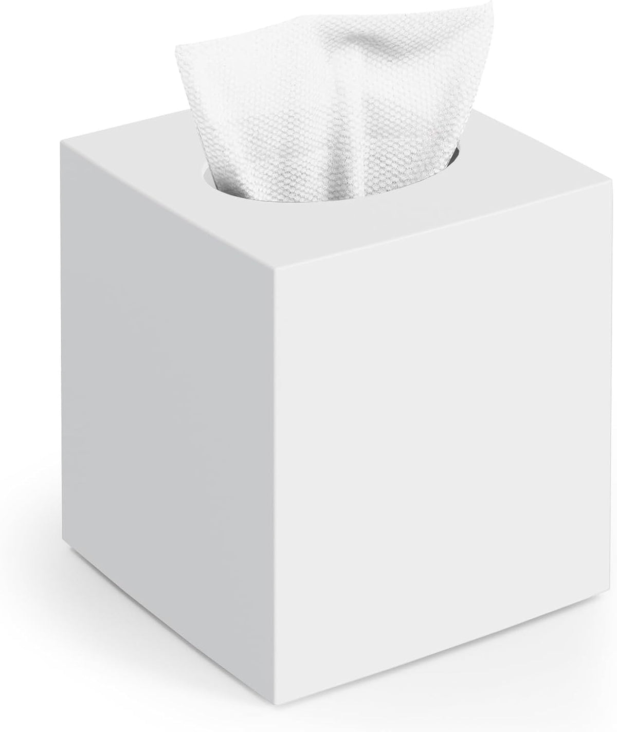 Tissue Box Cover, Square Plastic Tissue Holder with Non-Slip Base, White