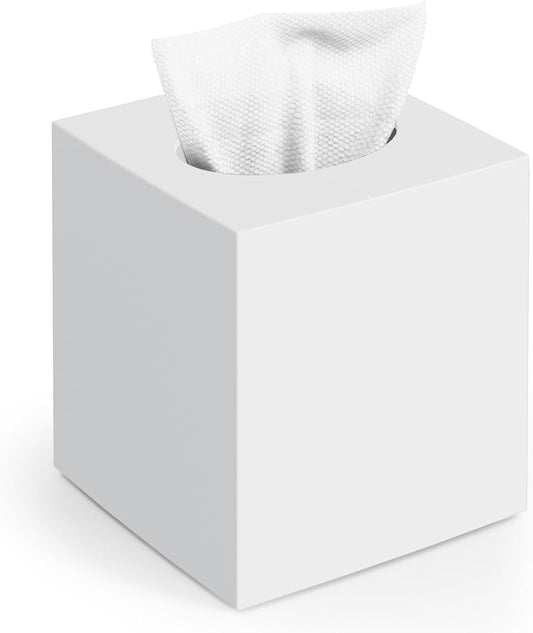Tissue Box Cover, Square Plastic Tissue Holder with Non-Slip Base, White