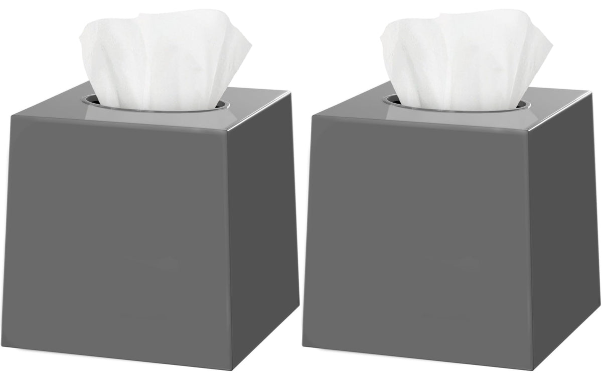 2 Pack White Tissue Box Cover – Square Tissue Box Holder for White Bathroom Accessories Countertop, Decorative Tissue Cover and Square Cube Holder for Modern Home, Office or Dresser Décor