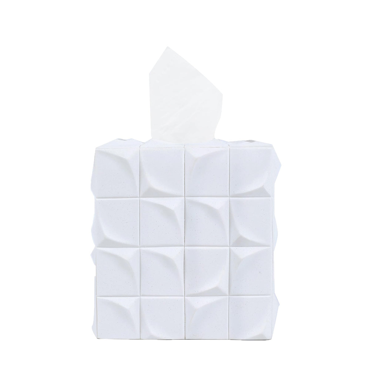 Hymmah Tray Tissue Box Cover Holder Unique Cube Design Tissue Dispenser Cover Decor for Vanity Counter Tops Also Great for Bedroom and Living Room White