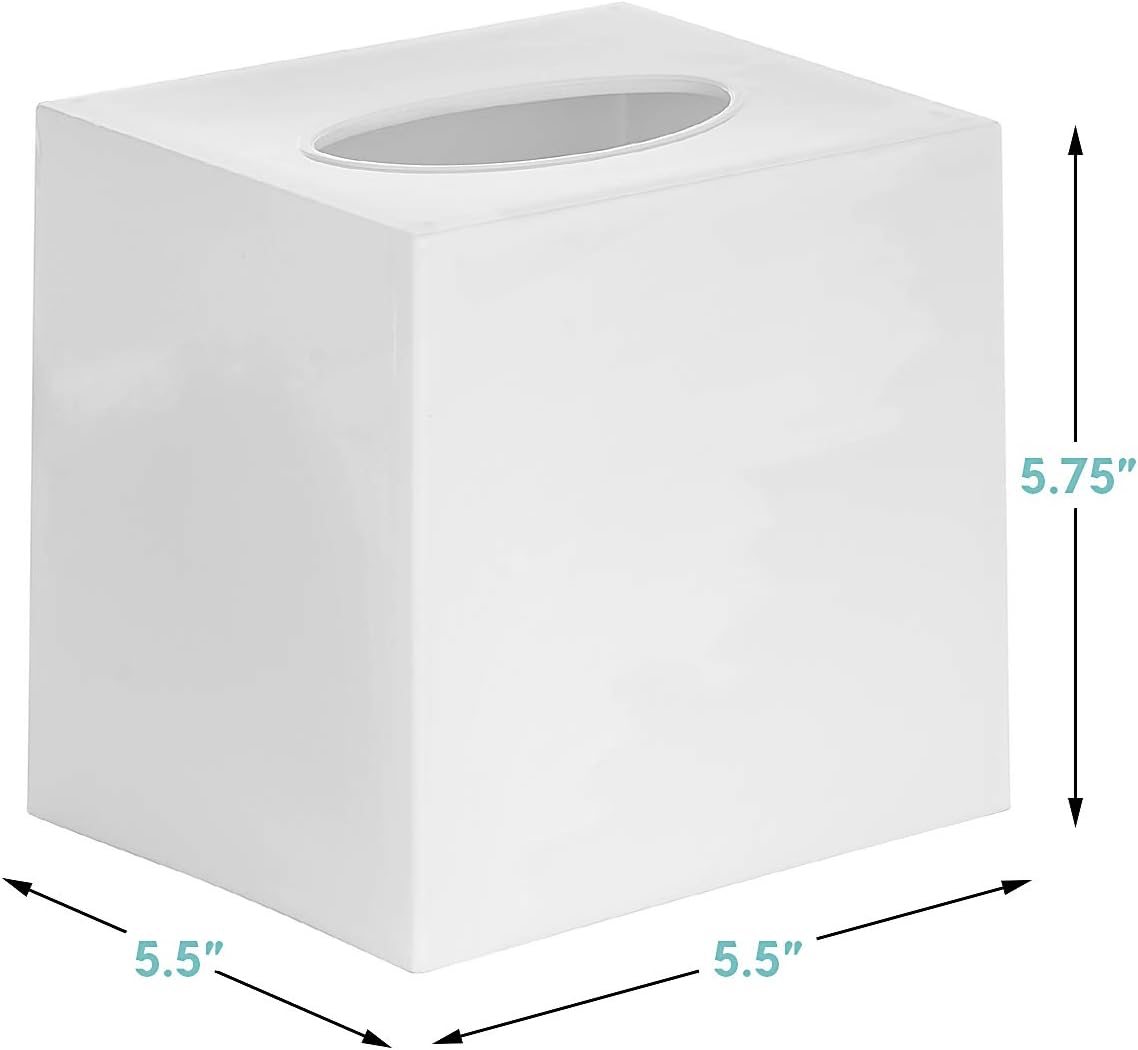 2 Pack White Tissue Box Cover – Square Tissue Box Holder for White Bathroom Accessories Countertop, Decorative Tissue Cover and Square Cube Holder for Modern Home, Office or Dresser Décor