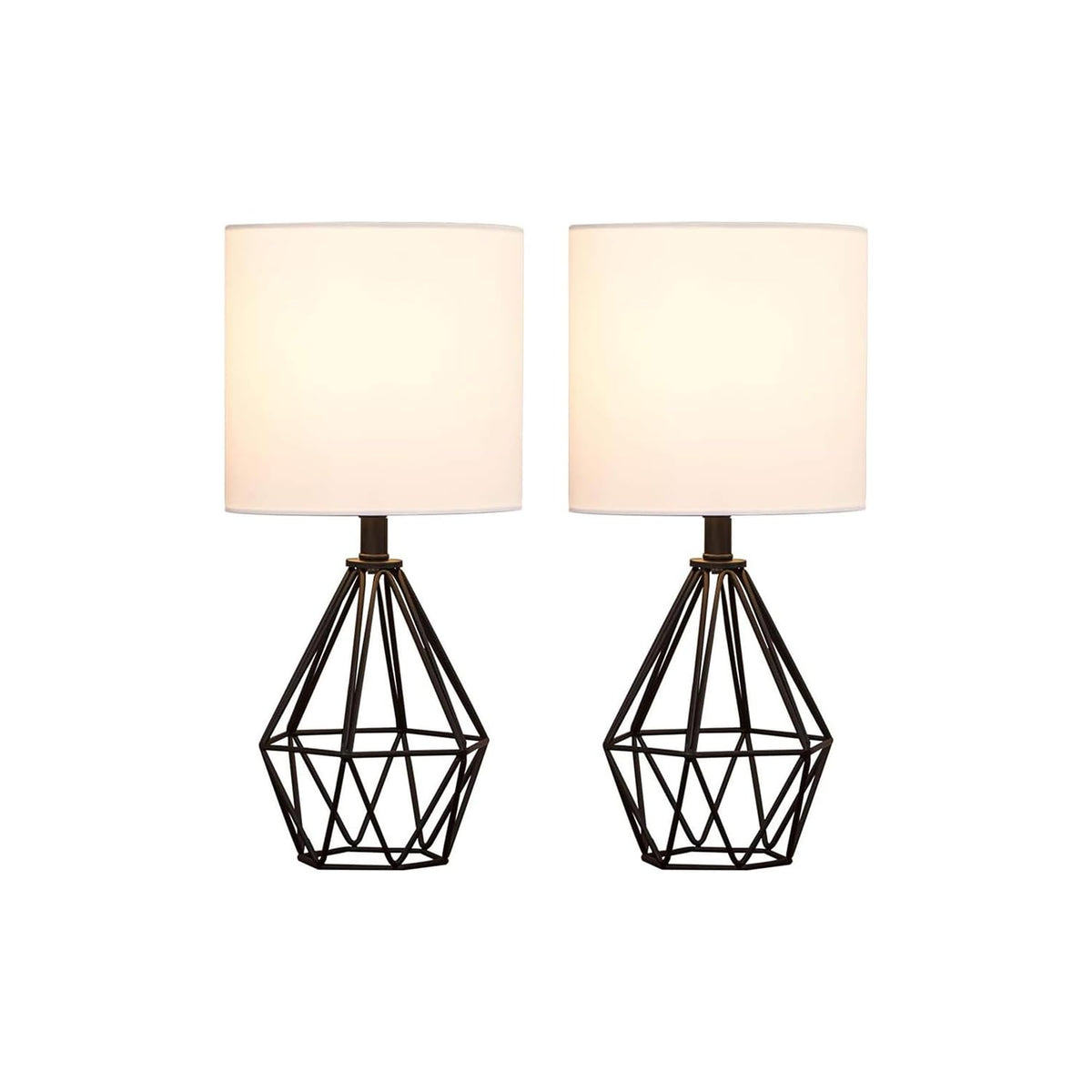 Gold Modern Hollow Out Base Bedroom Small Table Lamp,Bedside Nightstand Lamp with Geometric Metal Base White Fabric Shade,Cute Desk Lamp for Kids Living Room