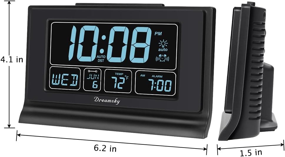 DreamSky Alarm Clocks for Bedrooms with Battery Backup, Auto Set