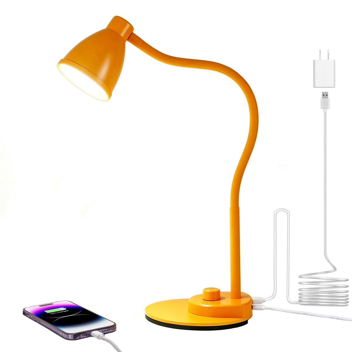 BOHON LED Desk Lamp with USB Charging Port, 3 Color Modes Dimmable, White