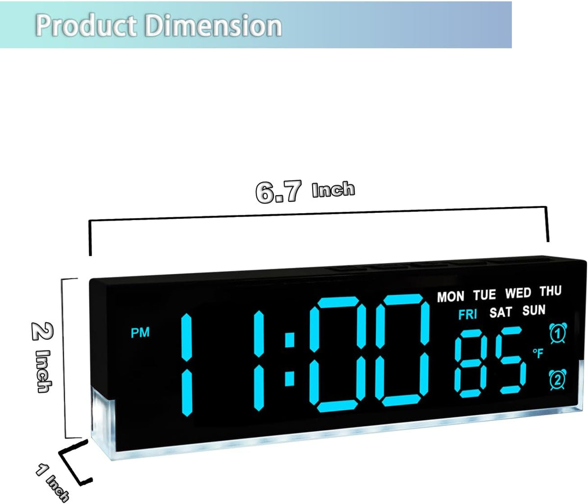 7 Inch LED Digital Alarm Clock with Dual Alarms&Soft Bottom Light,Blue