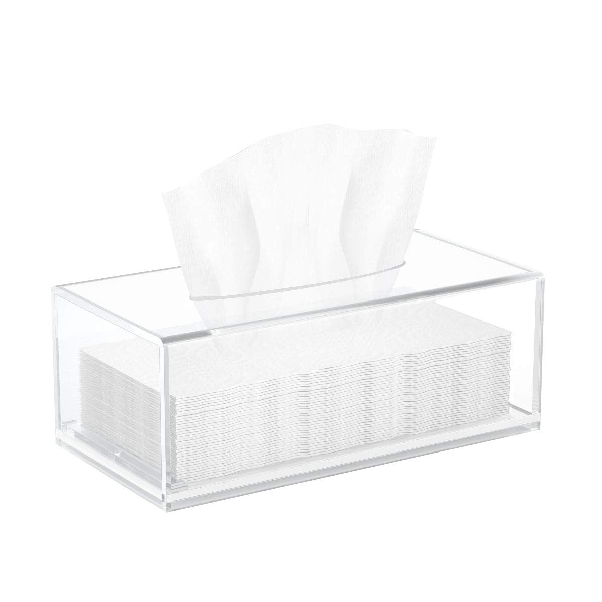 HIIMIEI Acrylic Tissue Box Cover Decorative Square Tissue Holder Napkin Dispensert for Bathroom-White