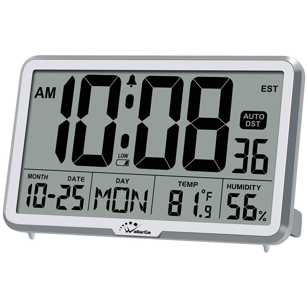 WallarGe Auto Set Digital Wall Clock Battery Operated, Auto DST