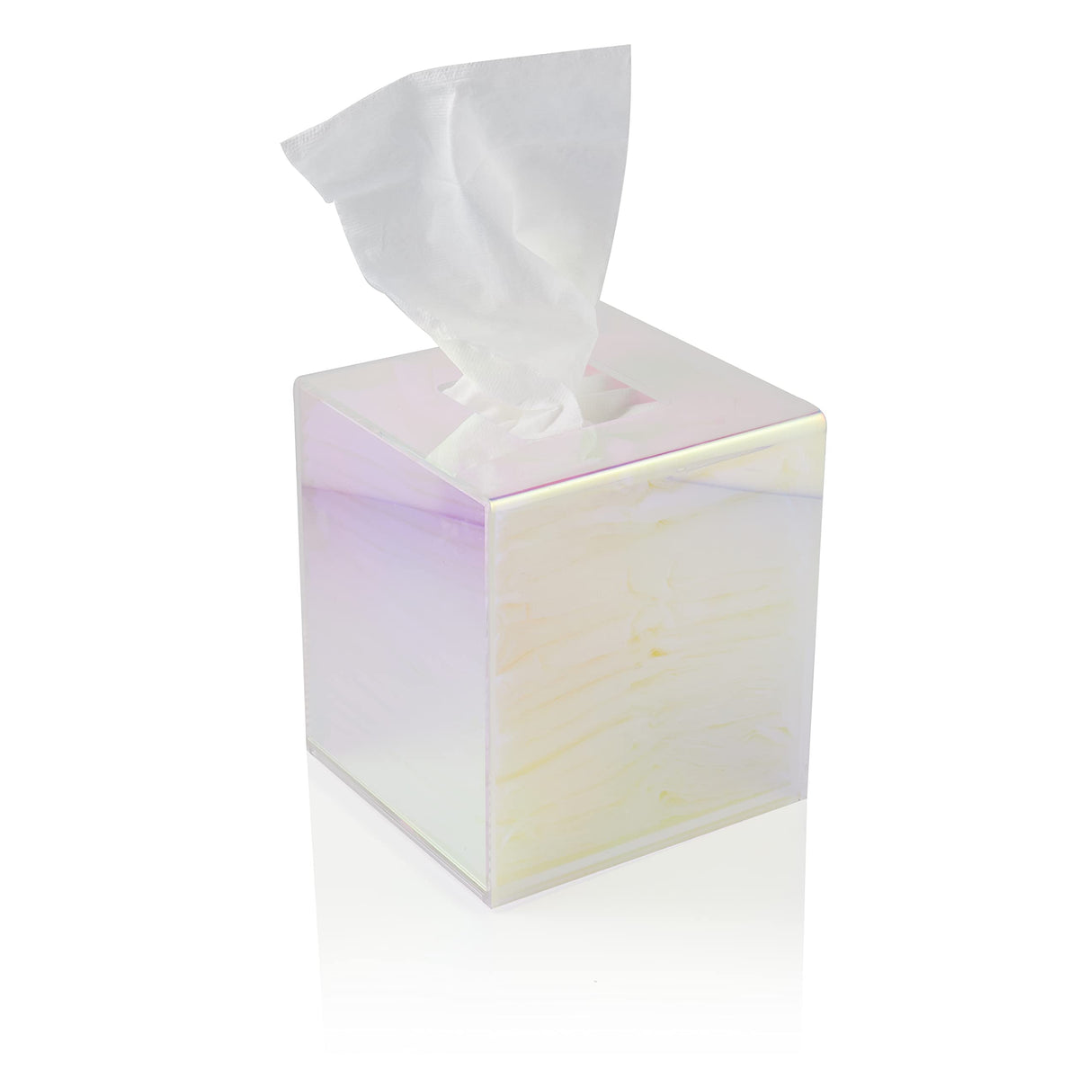 Acrylic Tissue Box Holder, Clear Dispenser for Facial Tissues, Napkins, and Dryer Sheets. Perfect for Bathrooms, Desks, Countertops, Vanities, Bedrooms, and Nightstands (Rectangle, Marble)