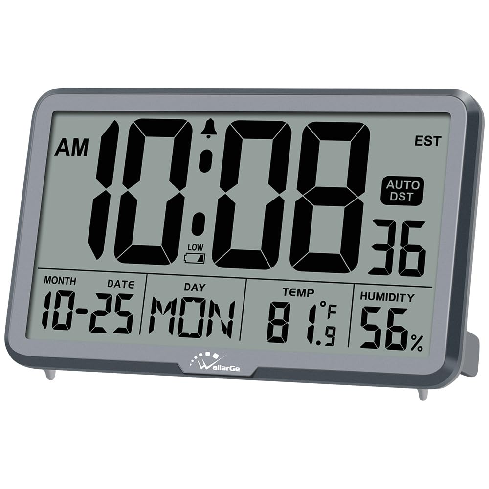 WallarGe Auto Set Digital Wall Clock Battery Operated, Auto DST