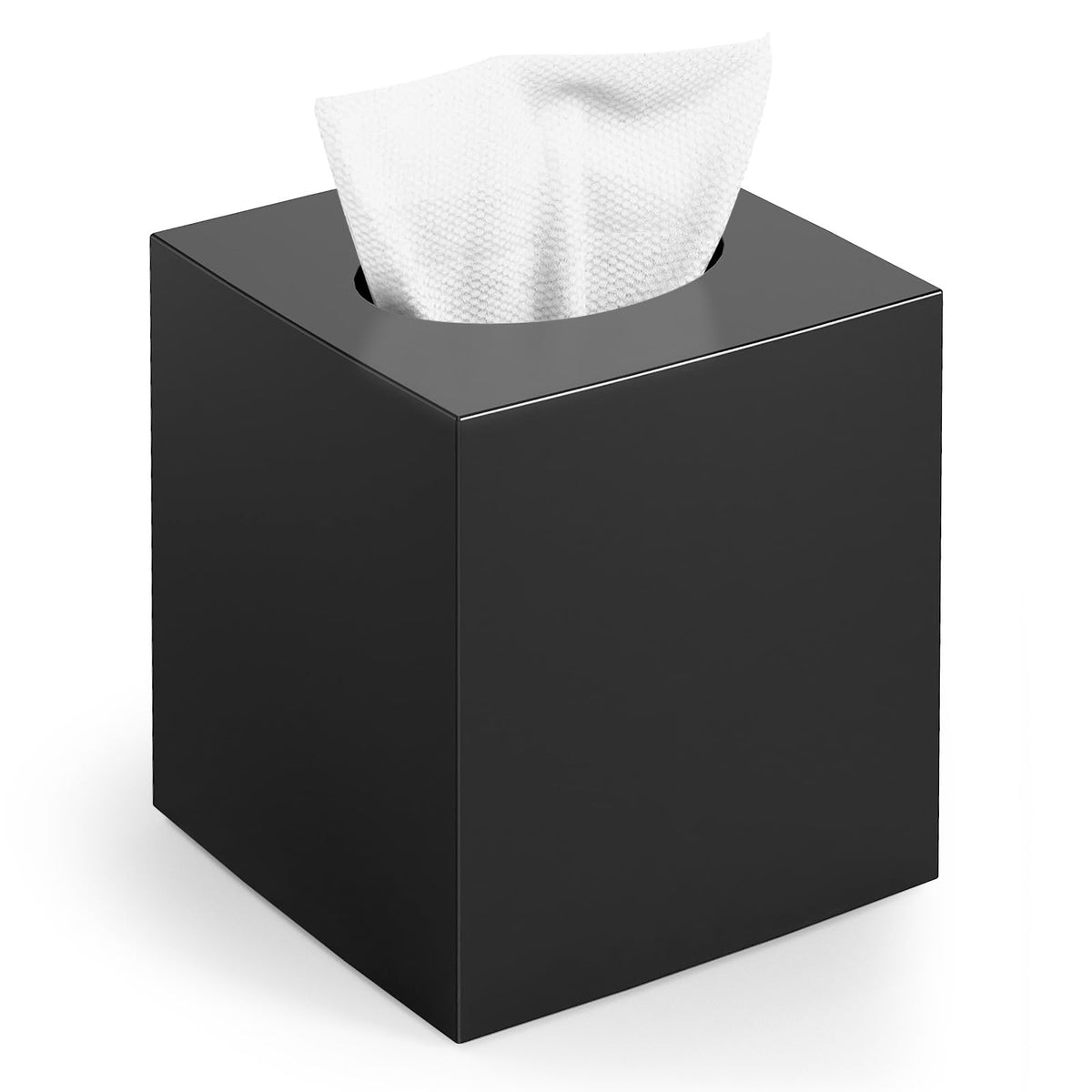 Tissue Box Cover, Square Plastic Tissue Holder with Non-Slip Base, Black