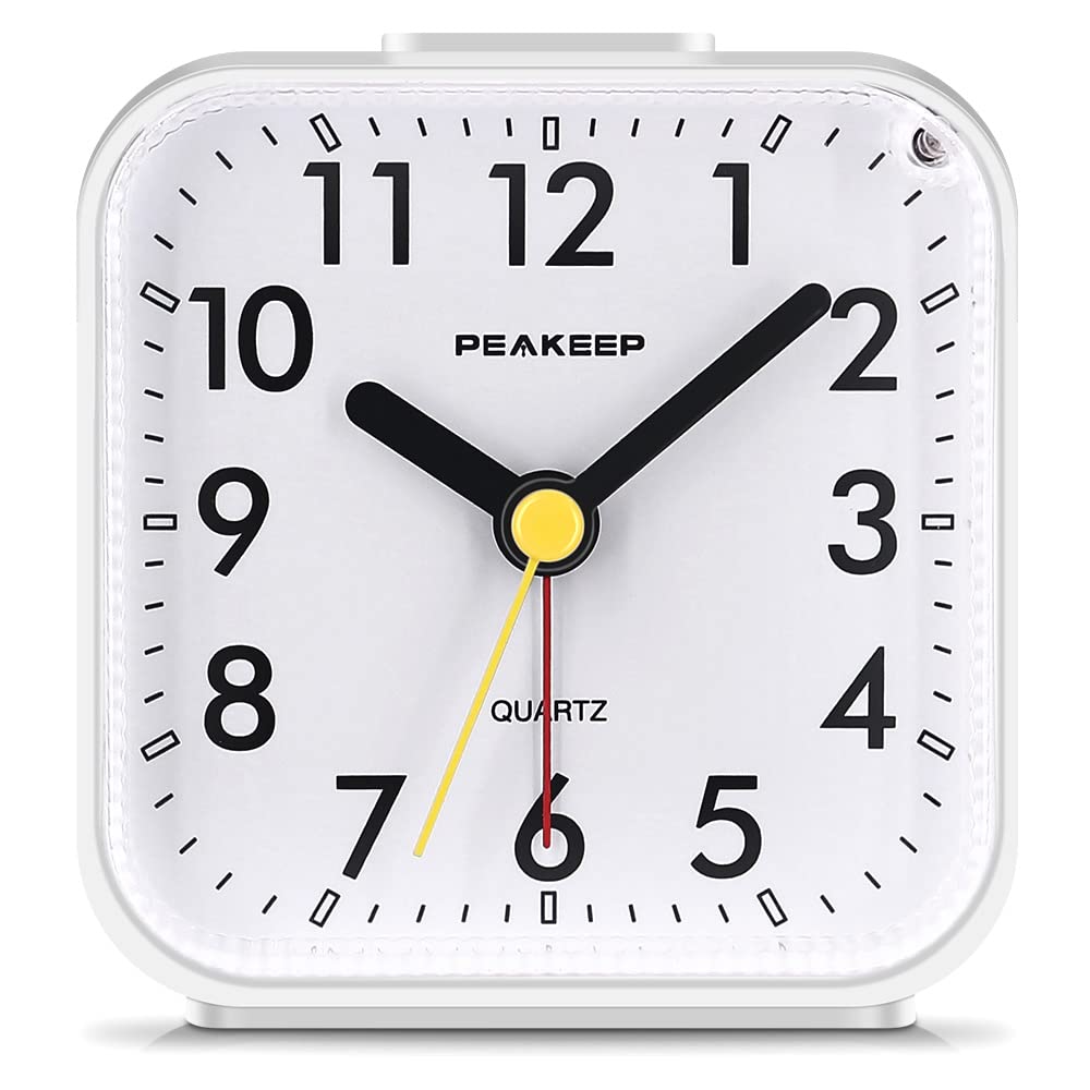 Peakeep Small Battery Operated Analog Travel Alarm Clock Silent