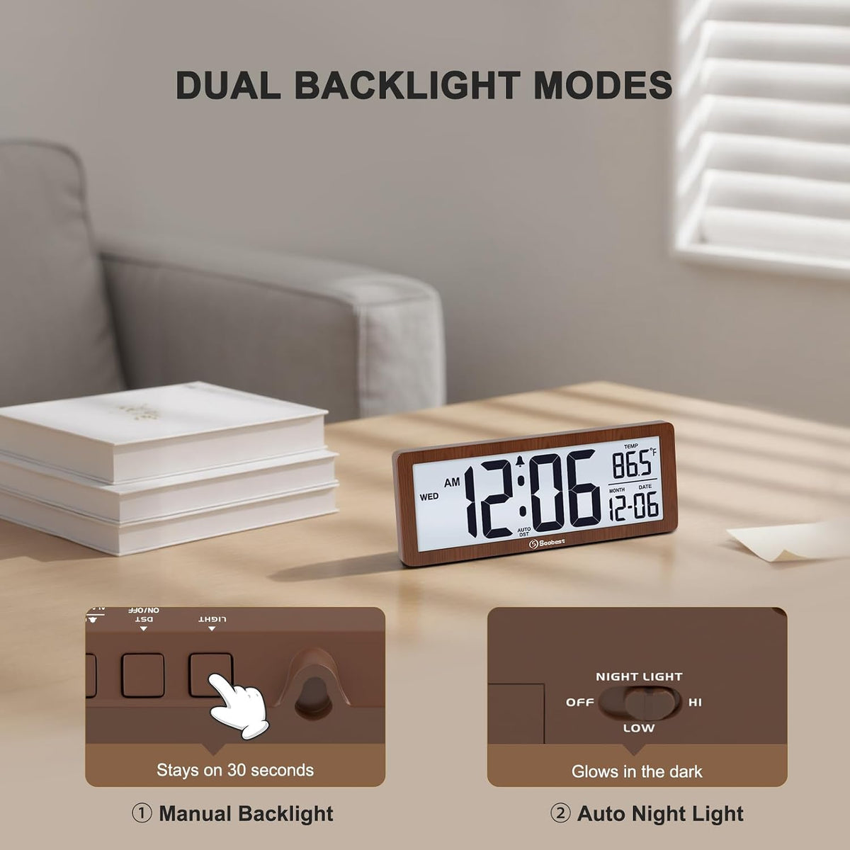 Soobest 8.5 Inch Digital Wall Clock Battery Operated, Compact Display