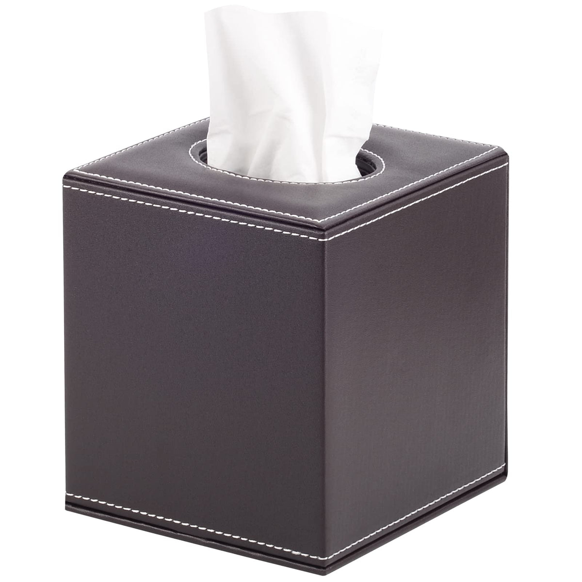 Linen Square Tissue Box Cover,Cube Tissue Box Holder－Excellent Rosegold Leather Decoration,Table Napkin Case Dispenser,Facial Tissues Organizer with Magnetic Bottom for Home Office Car(Beige)