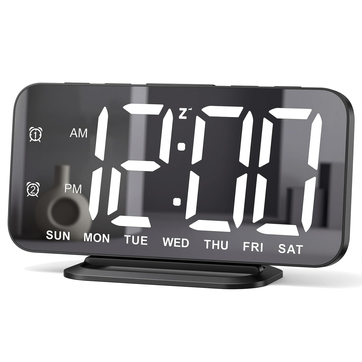 Slim LED Digital Alarm Clock, Mirror Surface for Makeup, with Diming, Large Display, Easy Setting, USB Charger Ports, Modern Bedroom, Desk, Office Living Room Decor, Christmas Birthday for Women Girl