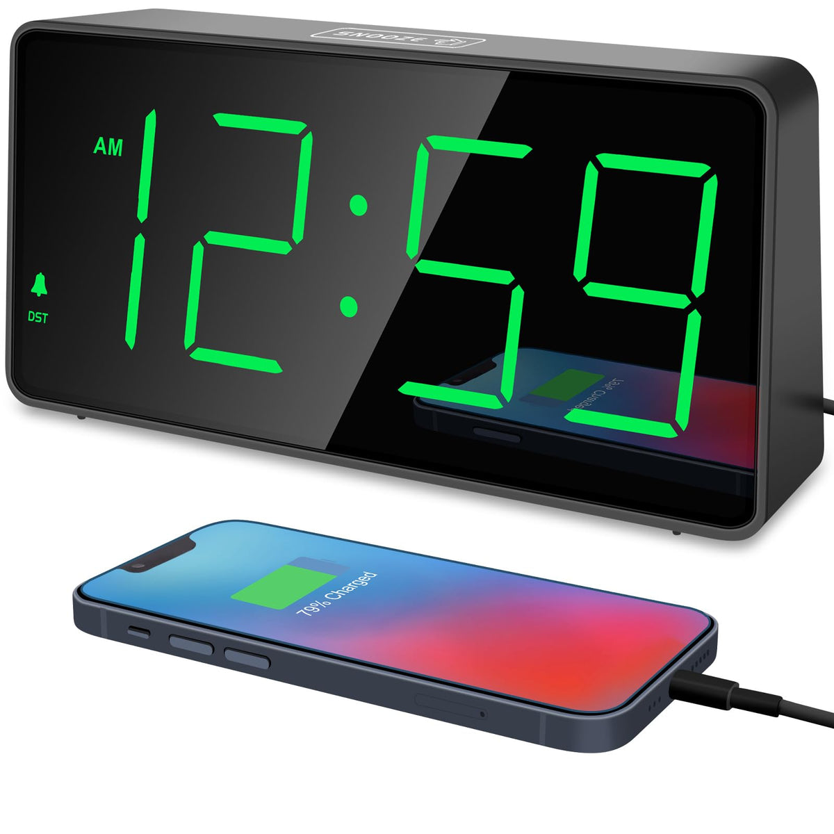 Peakeep Digital Alarm Clock for Bedroom Bedside, Large Display, USB Charger