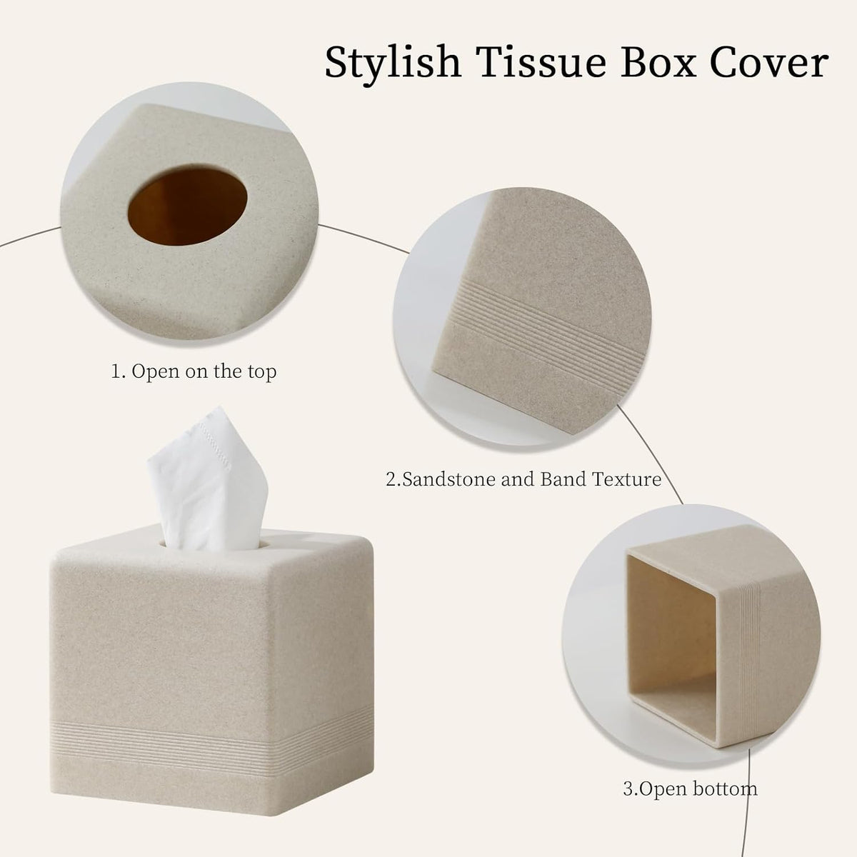 Tissue Box Cover Square, Sandstone Look Facial Tissue Holder,Beige