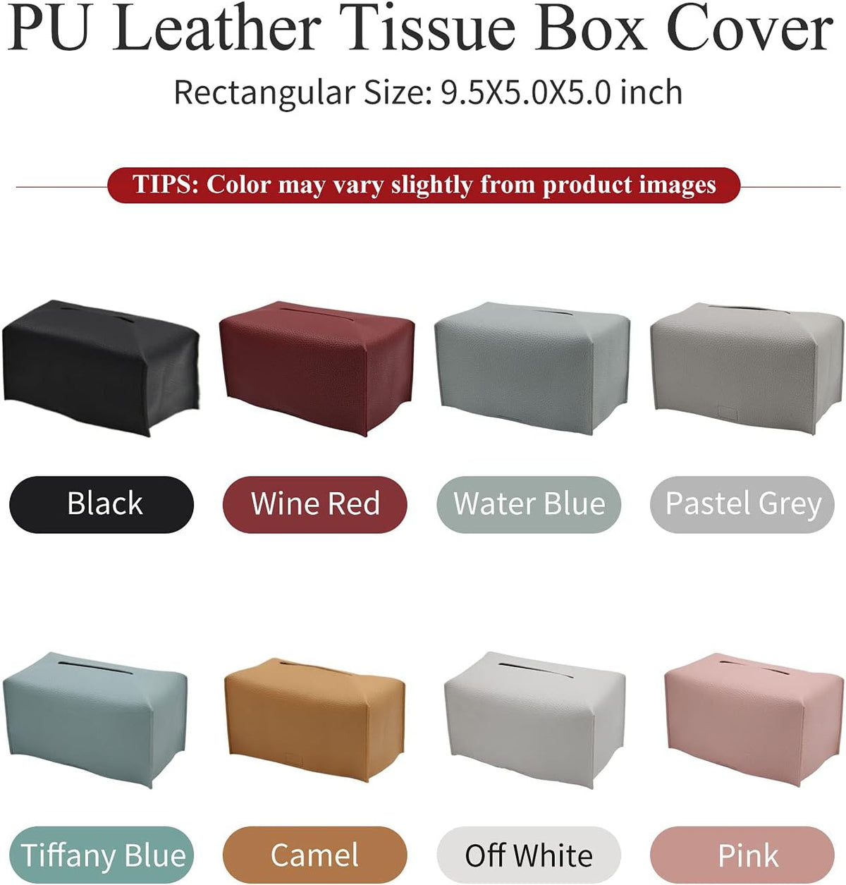 Livelab Tissue Box Cover, Modern Decorative PU Leather Rectangular Tissue Box Case Organizer Holder for Vanity Countertop, Night Stands, Livingroom, Office Desk & Car 9.5X5X5'' | Off White
