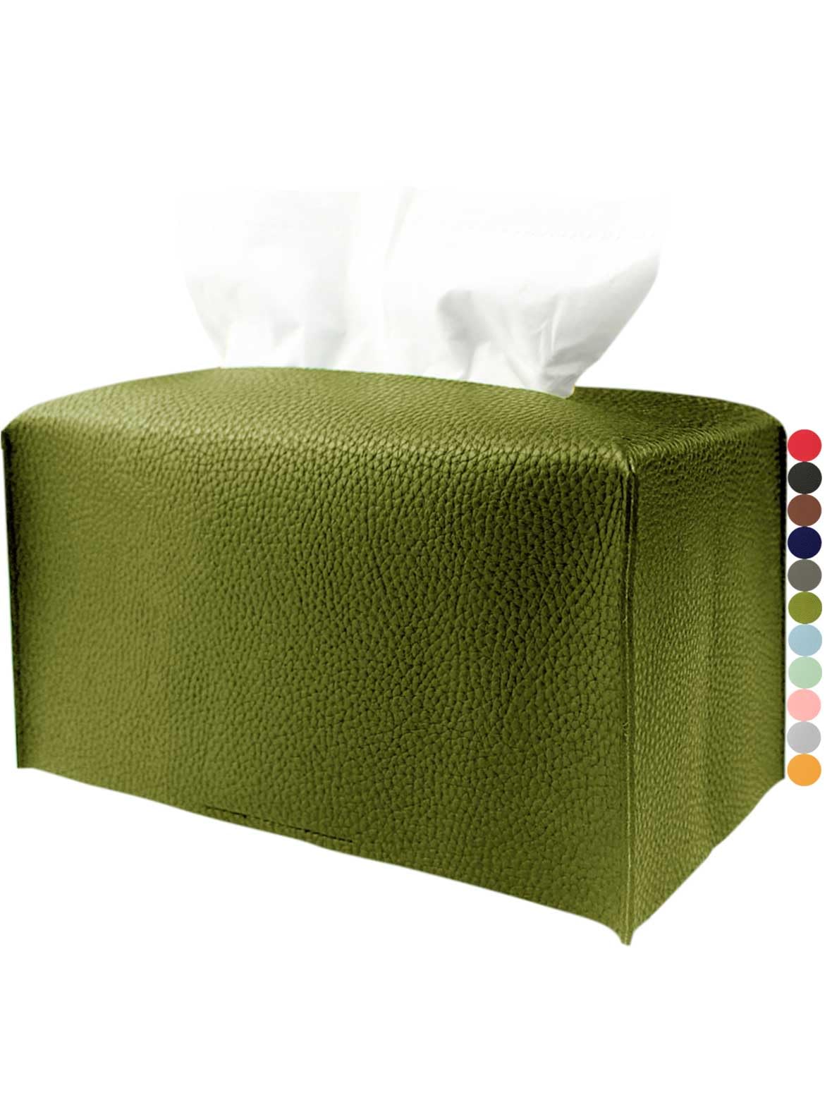 Extra Large Tissue Box Cover Rectangular – Plus Size Tissue Box Holder with Bottom Belt [JESMINI, White] Decorative Faux Leather Long Rectangle Tissue Holder for Bathroom/Home/Car/Office Decor