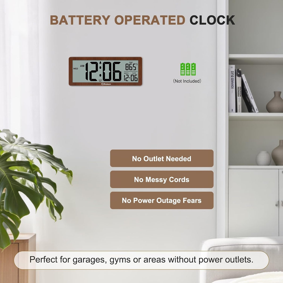 Soobest 8.5 Inch Digital Wall Clock Battery Operated, Compact Display