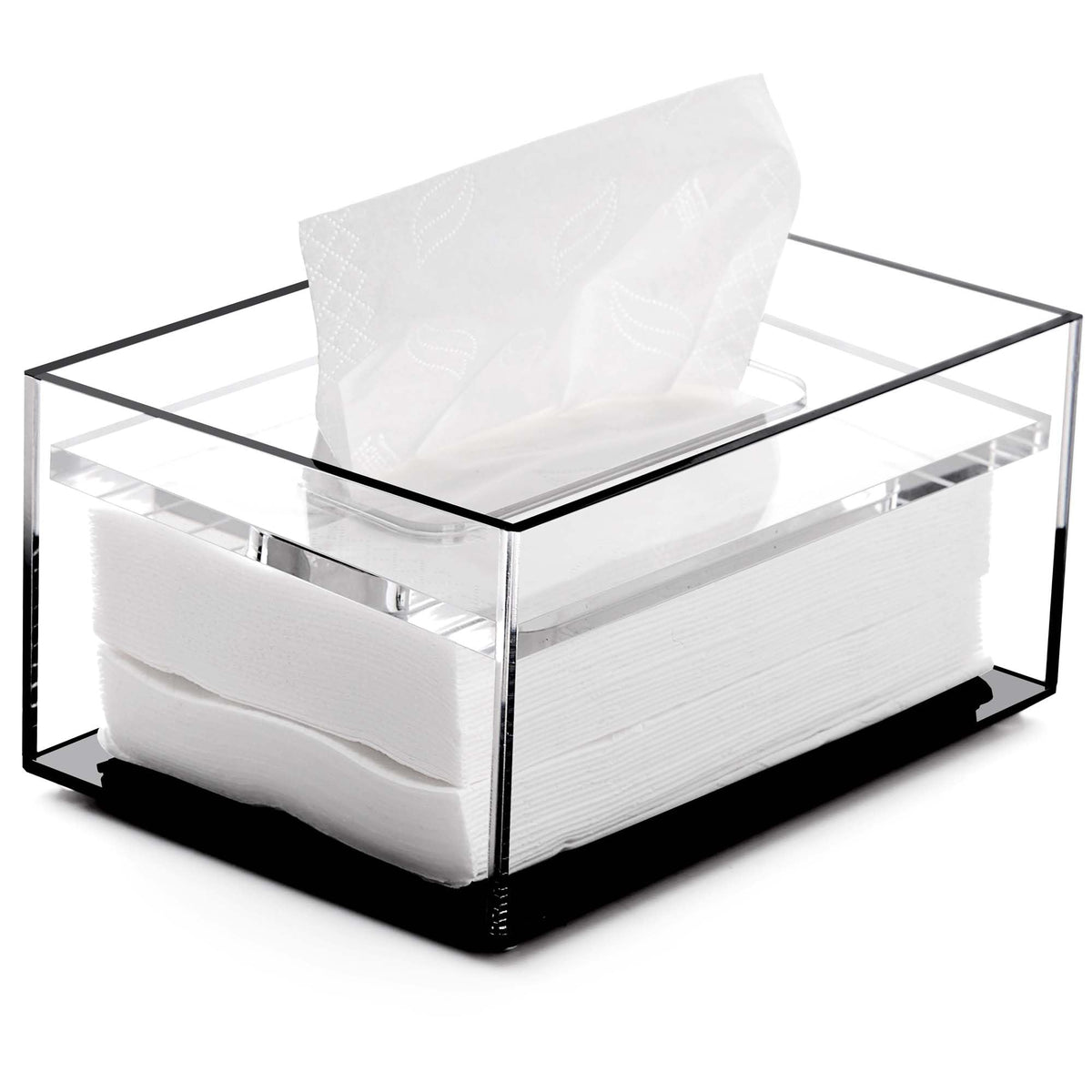 SANRUI Clear Acrylic Facial Tissue Box Cover Holder with 8mm Top Lid Rectangle Napkin Dispenser Organizer for Bathroom, Kitchen and Office Desk
