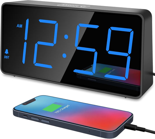 Peakeep Digital Alarm Clock for Bedroom Bedside, Large Display, USB Charger